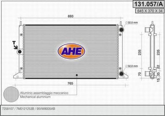 AHE 131057A Радіатор, охолодження двигуна