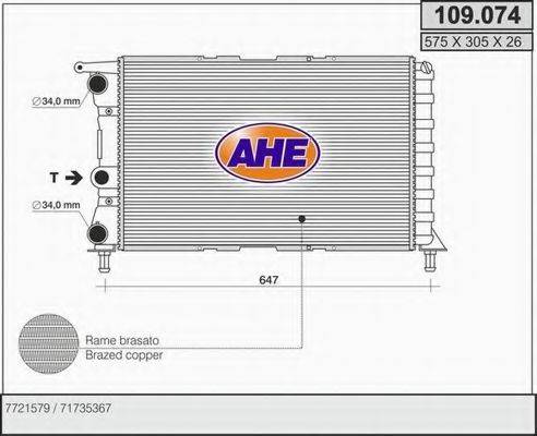 AHE 109074 Радіатор, охолодження двигуна