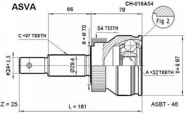 ASVA CH016A54 Шарнірний комплект, приводний вал