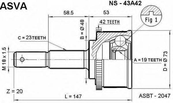 ASVA NS43A42 Шарнірний комплект, приводний вал