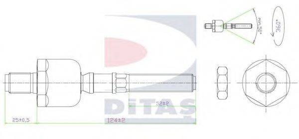 DITAS A25661 Осьовий шарнір, рульова тяга