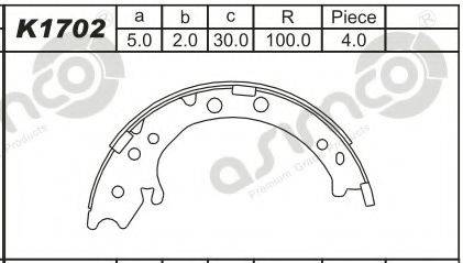 ASIMCO K1702 Комплект гальмівних колодок
