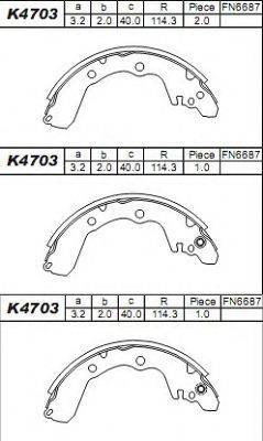 ASIMCO K4703 Комплект гальмівних колодок