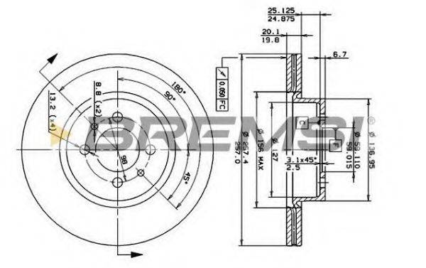 BREMSI DBA176V гальмівний диск