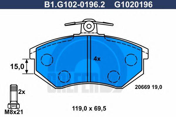 GALFER B1G10201962 Комплект гальмівних колодок, дискове гальмо