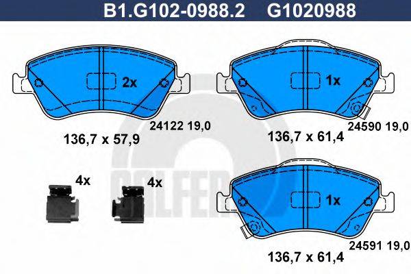 GALFER B1G10209882 Комплект гальмівних колодок, дискове гальмо