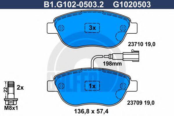 GALFER B1G10205032 Комплект гальмівних колодок, дискове гальмо