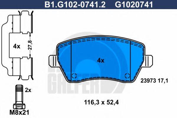 GALFER B1G10207412 Комплект гальмівних колодок, дискове гальмо