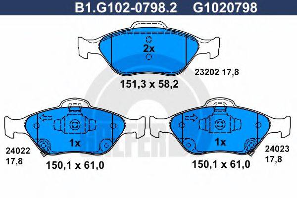 GALFER B1G10207982 Комплект гальмівних колодок, дискове гальмо