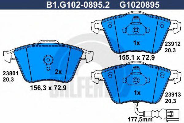 GALFER B1G10208952 Комплект гальмівних колодок, дискове гальмо