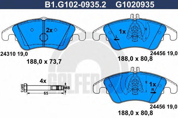 GALFER B1G10209352 Комплект гальмівних колодок, дискове гальмо