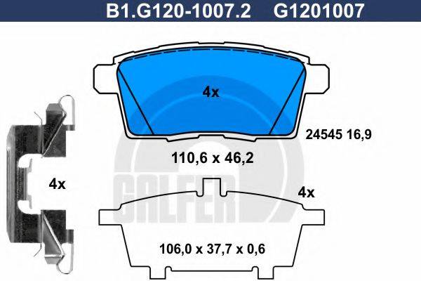 GALFER B1G12010072 Комплект гальмівних колодок, дискове гальмо