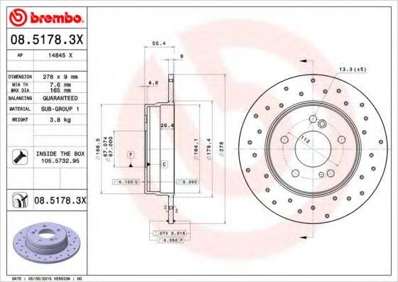 BREMBO 0851783X гальмівний диск