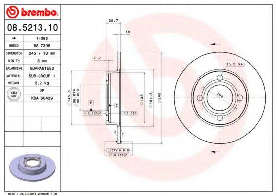 BREMBO 08521310 гальмівний диск