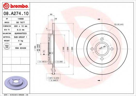 BREMBO 08A27410 гальмівний диск