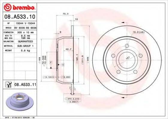 BREMBO 08A53310 гальмівний диск