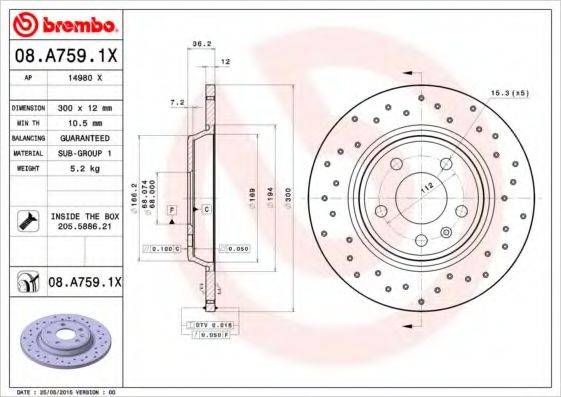 BREMBO 08A7591X гальмівний диск