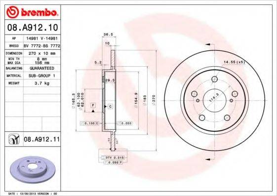 BREMBO 08A91210 гальмівний диск