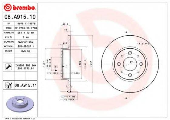 BREMBO 08A91511 гальмівний диск