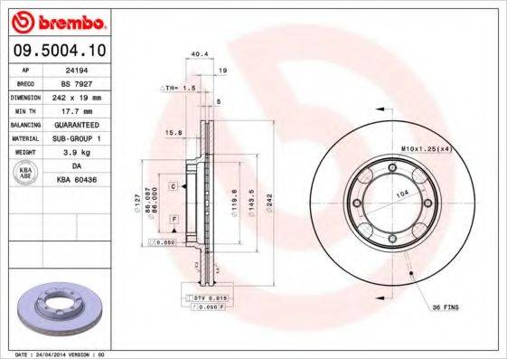 BREMBO 09500410 гальмівний диск