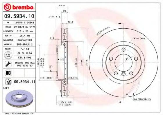 BREMBO 09593410 гальмівний диск