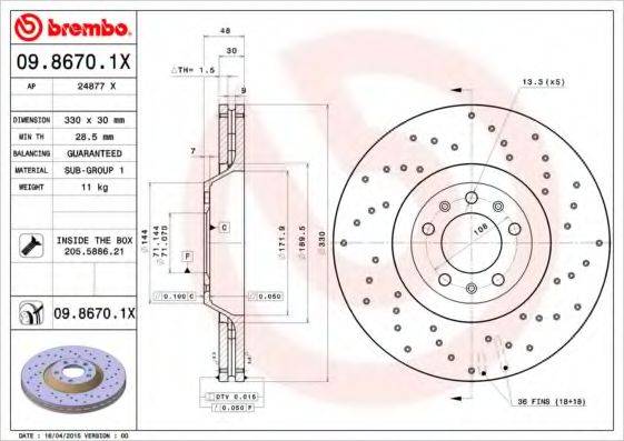 BREMBO 0986701X гальмівний диск