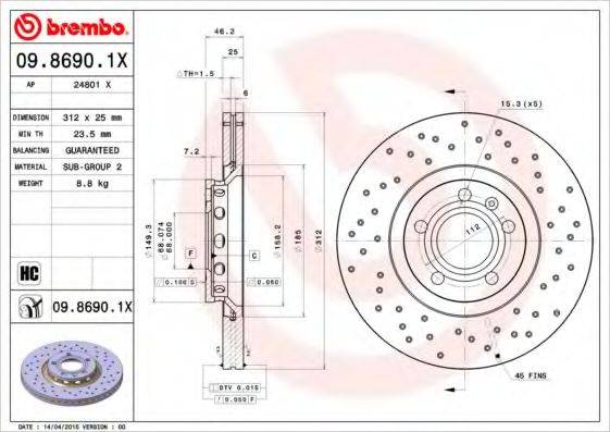 BREMBO 0986901X гальмівний диск