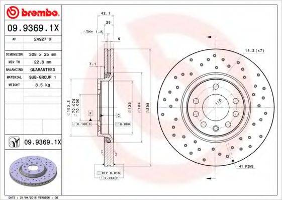 BREMBO 0993691X гальмівний диск