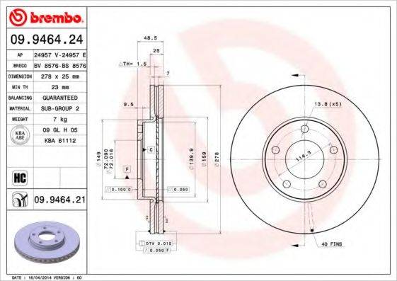 BREMBO 09946421 гальмівний диск