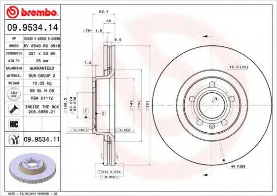 BREMBO 09953411 гальмівний диск