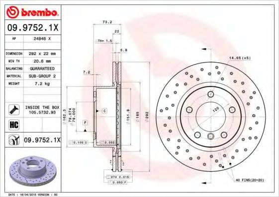 BREMBO 0997521X гальмівний диск