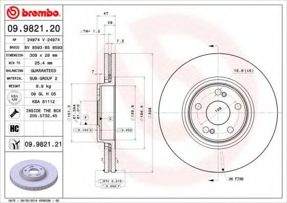 BREMBO 09982121 гальмівний диск