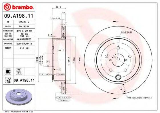 BREMBO 09A19811 гальмівний диск