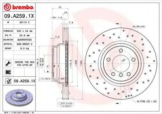 BREMBO 09A2591X гальмівний диск