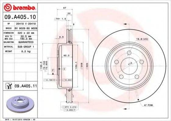 BREMBO 09A40511 гальмівний диск