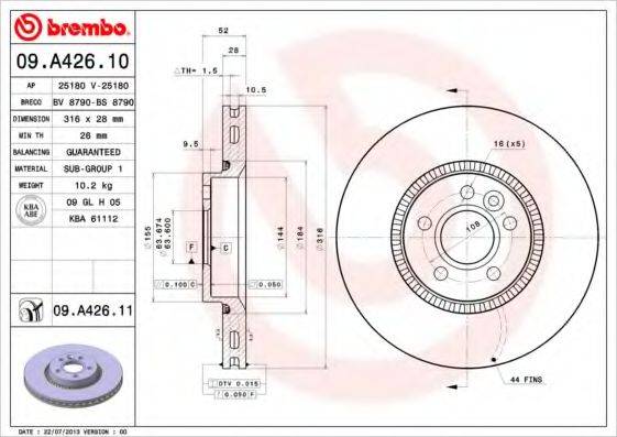 BREMBO 09A42610 гальмівний диск