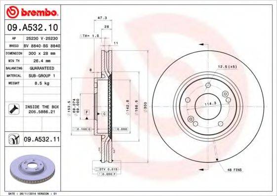 BREMBO 09A53211 гальмівний диск