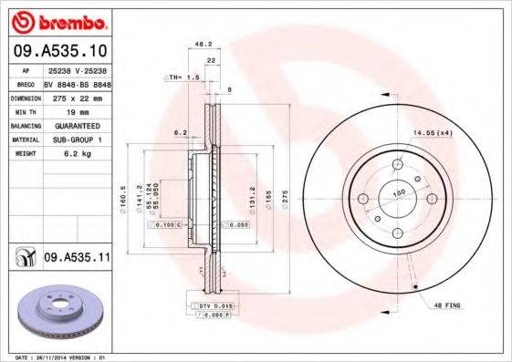 BREMBO 09A53510 гальмівний диск