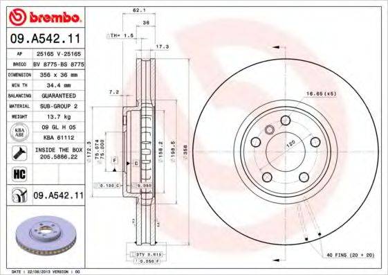 BREMBO 09A54211 гальмівний диск