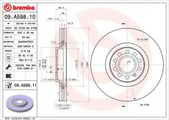 BREMBO 09A59810 гальмівний диск