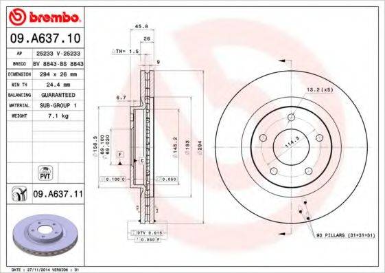 BREMBO 09A63710 гальмівний диск