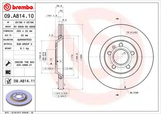 BREMBO 09A81411 гальмівний диск