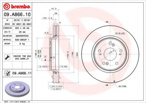 BREMBO 09A86610 гальмівний диск