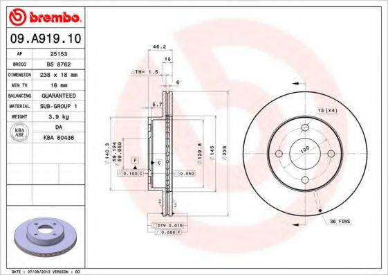 BREMBO 09A91910 гальмівний диск