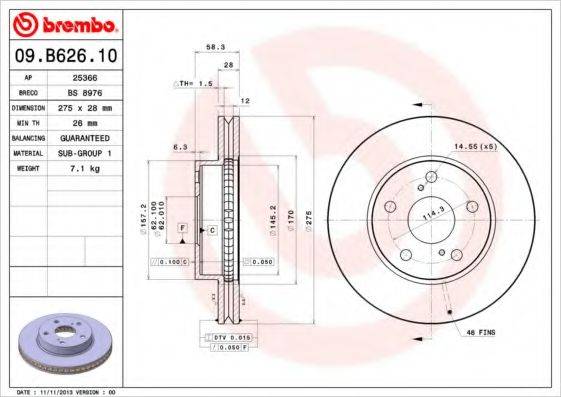 BREMBO 09B62610 гальмівний диск