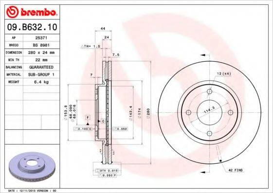 BREMBO 09B63210 гальмівний диск