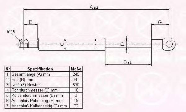 KLOKKERHOLM 00657120 Газова пружина, заднє скло