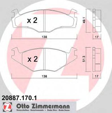 ZIMMERMANN 208871701 Комплект гальмівних колодок, дискове гальмо